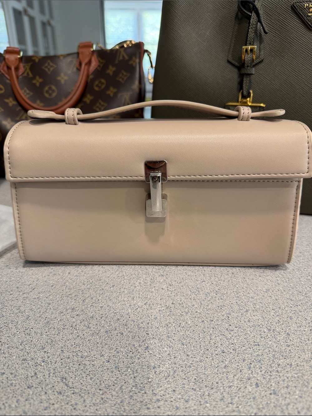 Beige Top-Handle Leather Crossbody/ clutch bag